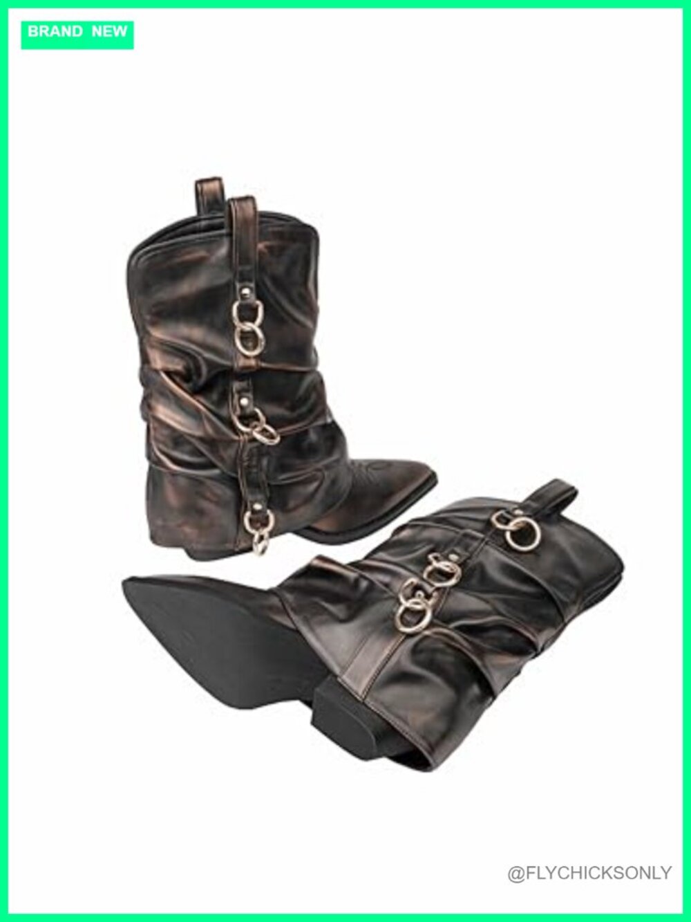 Mid Calf Cowboy Boots Pointed Toe Western Cowgirl Boots Slouchy Pull On Fashion - Picture 3 of 6